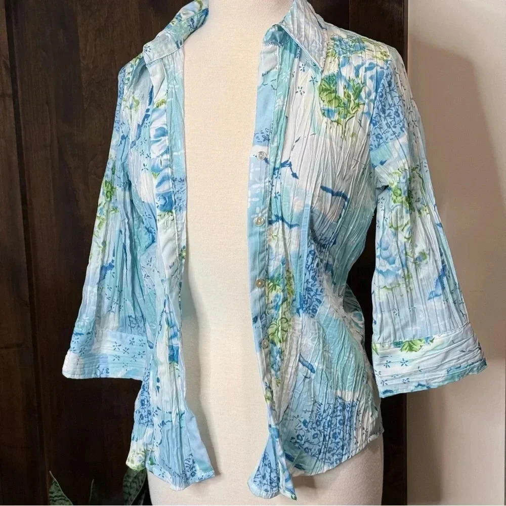 Vintage Lemon Grass Studio Blouse Womens Size S button down watercolor floral - Picture 2 of 7